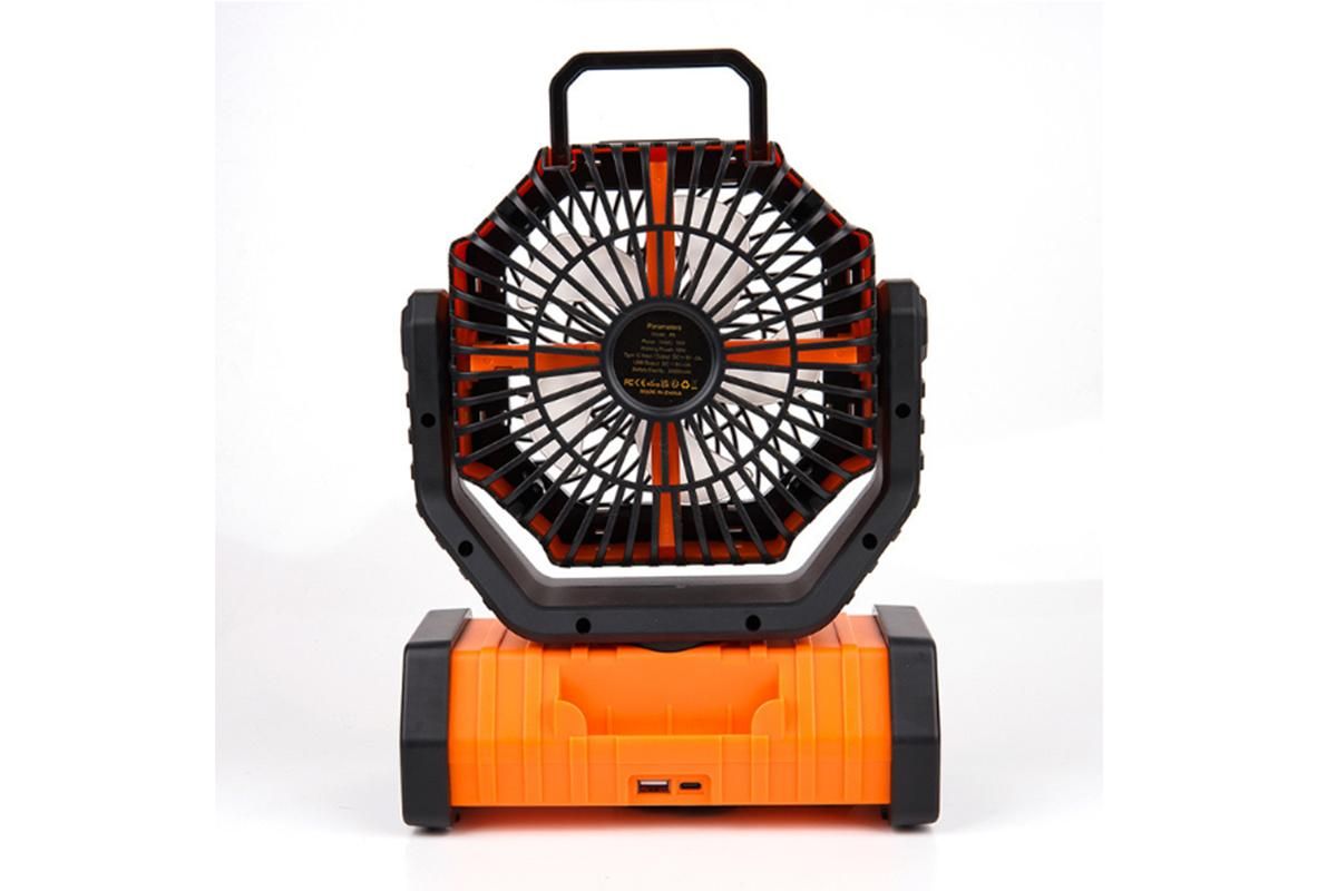 Portable Camping Fan with Light Large Capacity Outdoor Rechargeable Tent Fan - Orange - Image 4