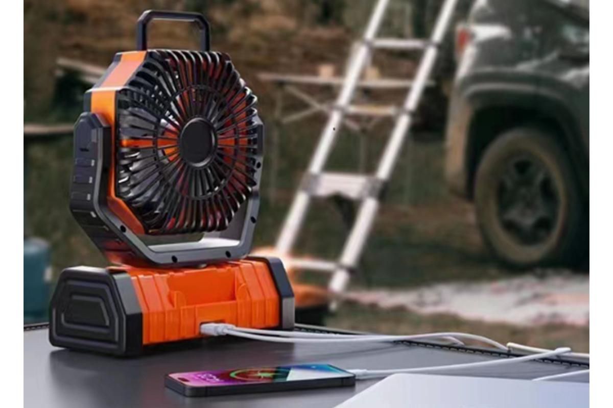 Portable Camping Fan with Light Large Capacity Outdoor Rechargeable Tent Fan - Orange - Image 5