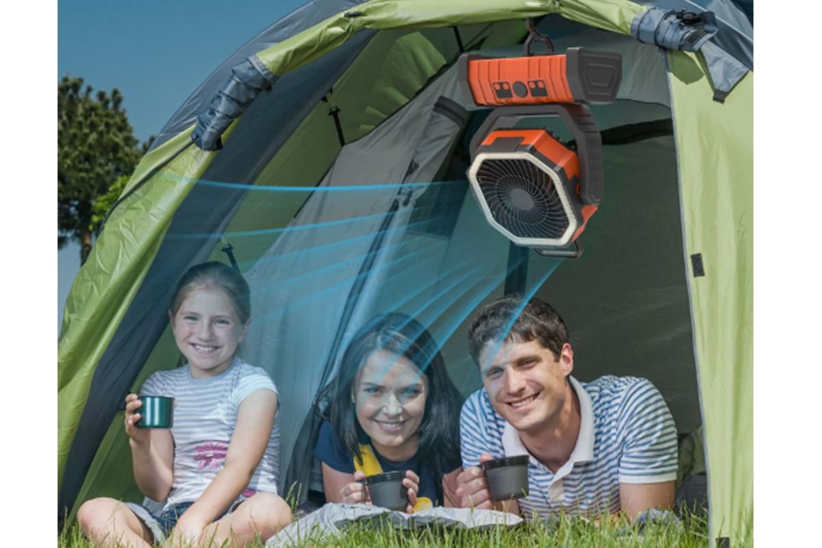 Portable Camping Fan with Light Large Capacity Outdoor Rechargeable Tent Fan - Orange - Image 6