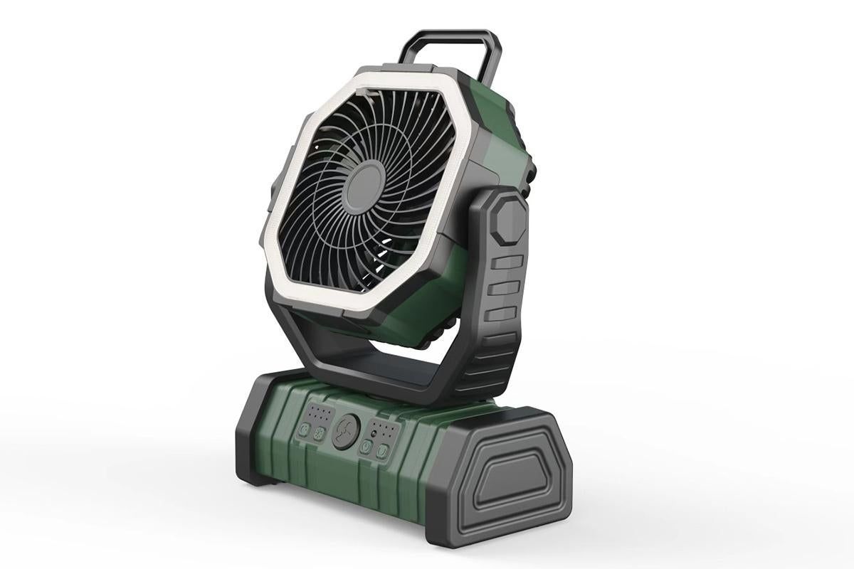 Portable Camping Fan with Light Large Capacity Outdoor Rechargeable Tent Fan - Army Green - Image 1