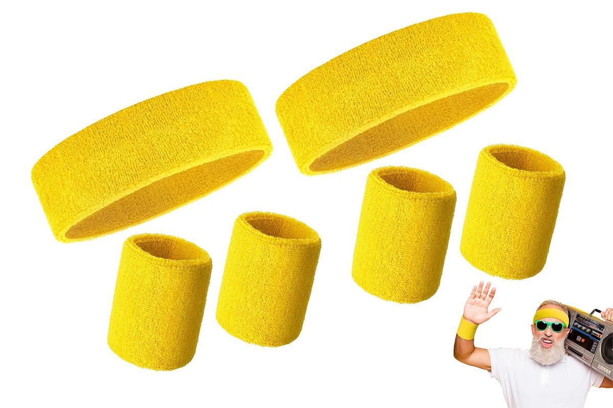 2 Pack Sweatbands Sports Headband for Tennis Badminton Yoga - Yellow - Image 1