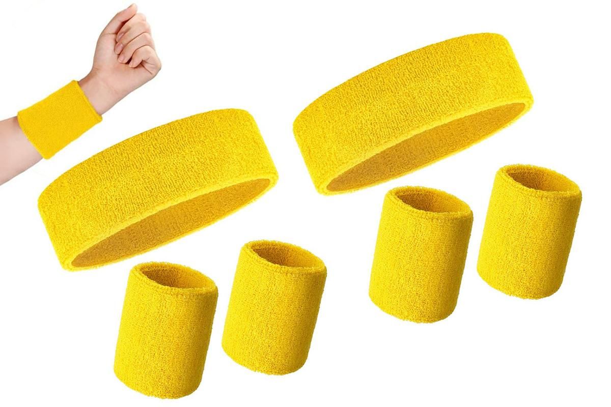 2 Pack Sweatbands Sports Headband for Tennis Badminton Yoga - Yellow - Image 6