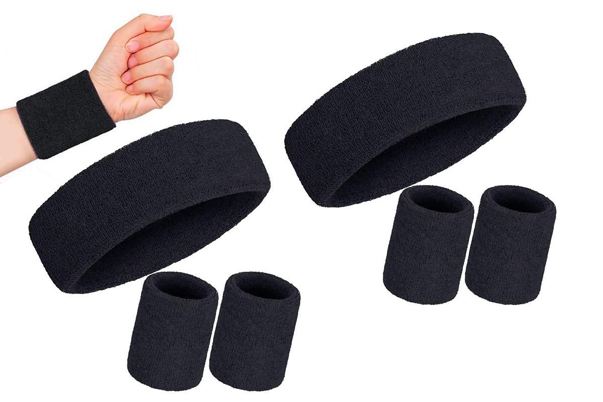 2 Pack Sweatbands Sports Headband for Tennis Badminton Yoga - Black - Image 2