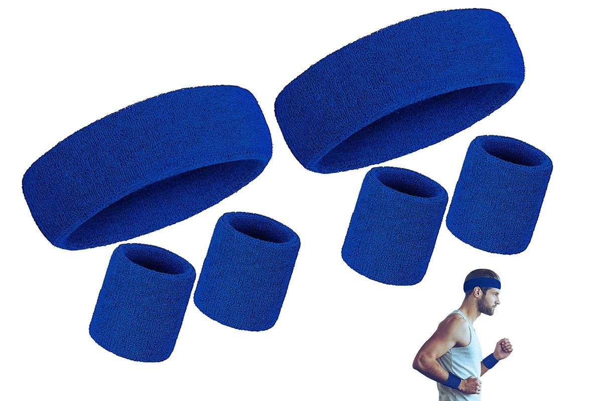 2 Pack Sweatbands Sports Headband for Tennis Badminton Yoga - Dark Blue - Image 1