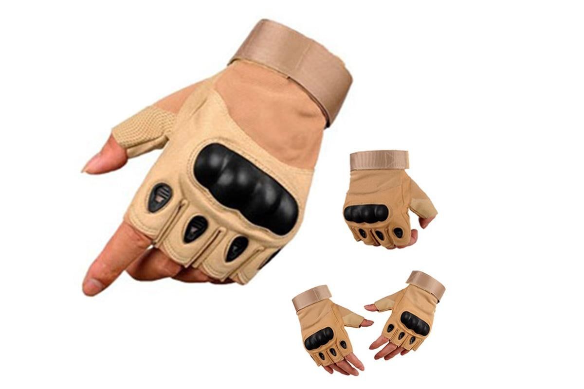 Men Half Finger Gloves Army Military Fingerless Combat Outdoor Tactical Gloves -Brown / XL - Image 2