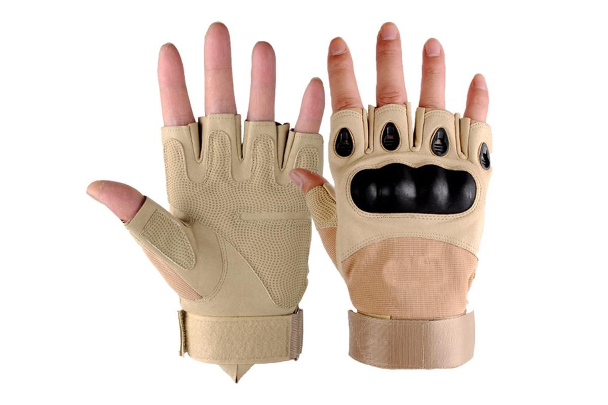 Men Half Finger Gloves Army Military Fingerless Combat Outdoor Tactical Gloves -Brown / M - Image 1