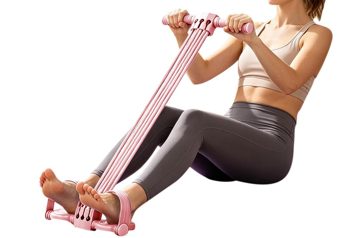 Pedal Resistance Band with Handles Adjustable Detachable Multifunction Pedal Resistance Band for Abs Arms Waist Legs Home Fitness - Pink - Image 2