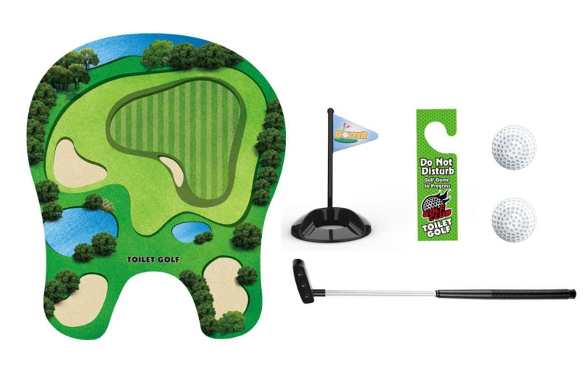 Toilet Golf Game Toilet Golf Toys Set with Practice Mat Golf Club 2 Balls Bathroom Practice Mini Golf in Restroom - Image 2