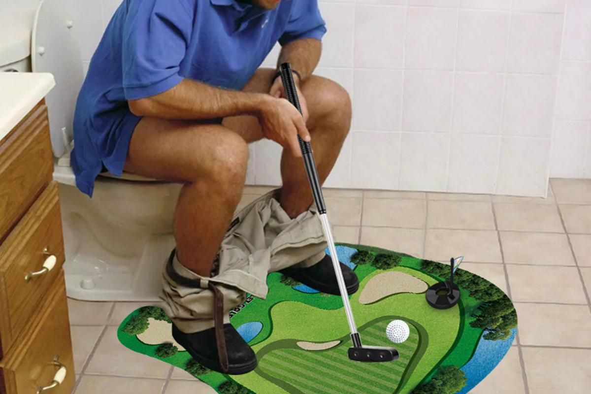 Toilet Golf Game Toilet Golf Toys Set with Practice Mat Golf Club 2 Balls Bathroom Practice Mini Golf in Restroom - Image 3