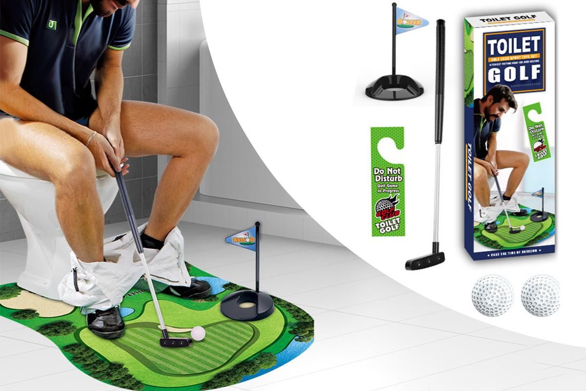 Toilet Golf Game Toilet Golf Toys Set with Practice Mat Golf Club 2 Balls Bathroom Practice Mini Golf in Restroom - Image 5