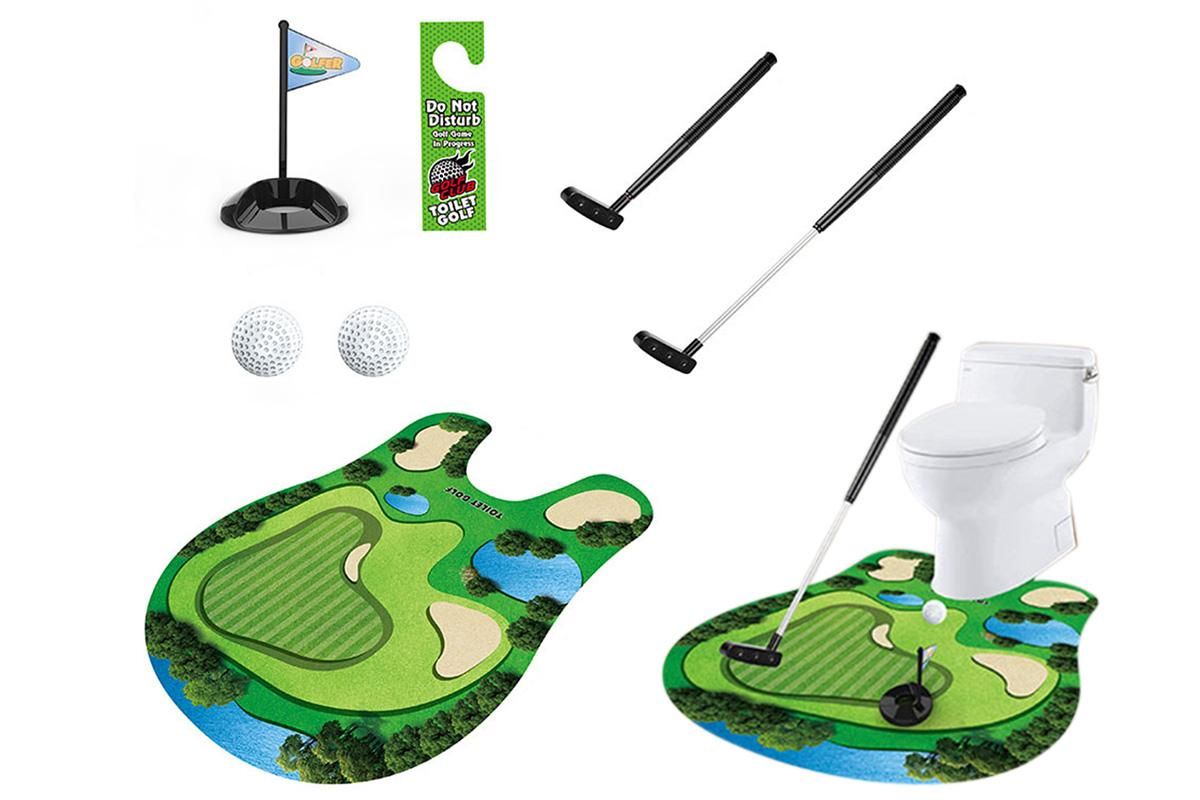 Toilet Golf Game Toilet Golf Toys Set with Practice Mat Golf Club 2 Balls Bathroom Practice Mini Golf in Restroom - Image 6