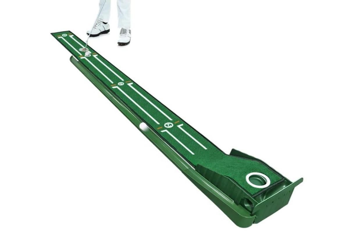 Practice Putting Mat Indoor Putter Trainer Mat 2.6m Auto-Return Golf Training Aid - Image 1