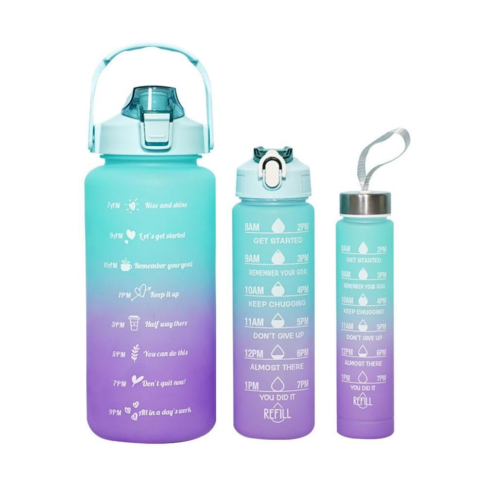 3-Piece Set Gradual-Color Motivational Water Bottles Set Sports Drinking Bottle with Time Markings Purple - Image 1