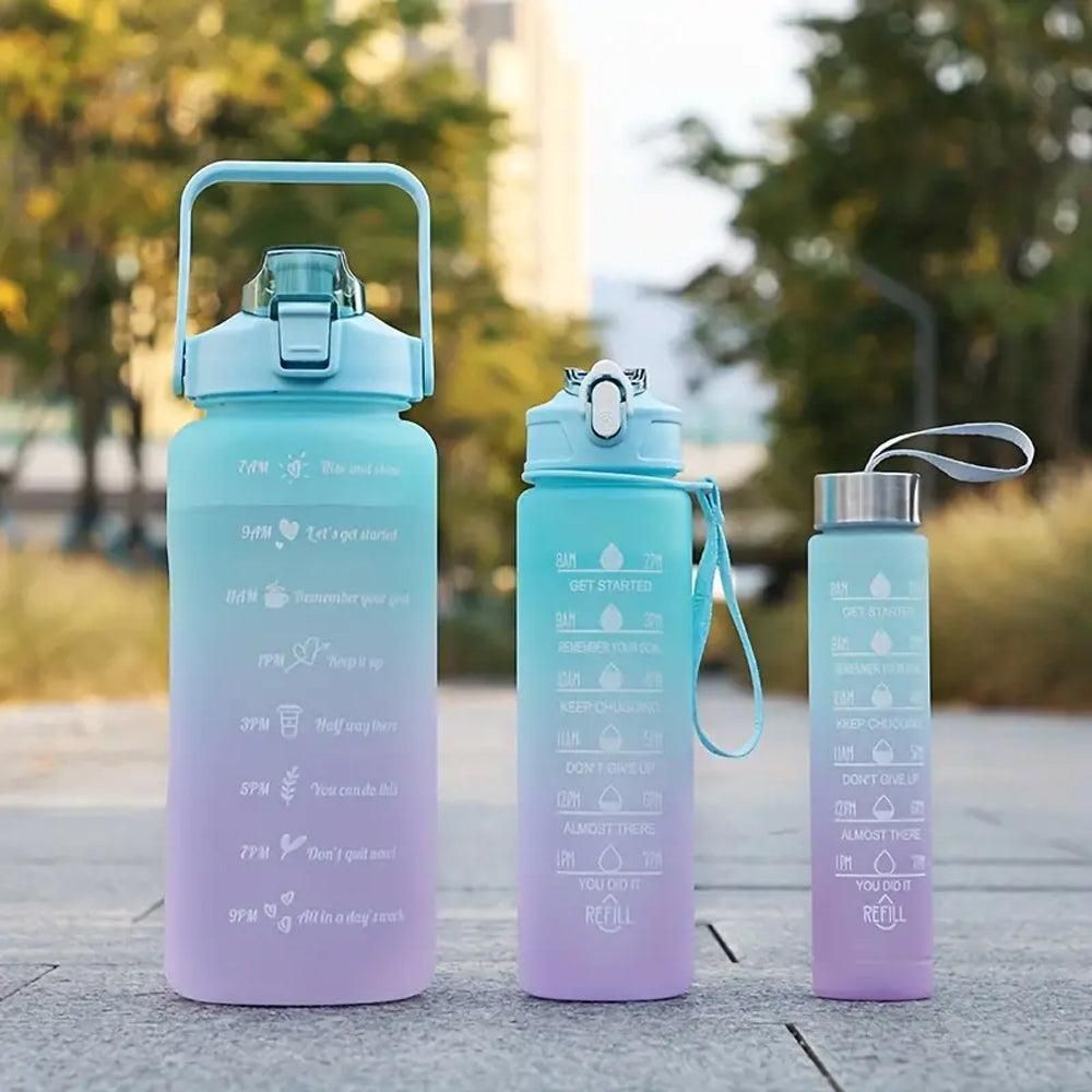 3-Piece Set Gradual-Color Motivational Water Bottles Set Sports Drinking Bottle with Time Markings Purple - Image 3