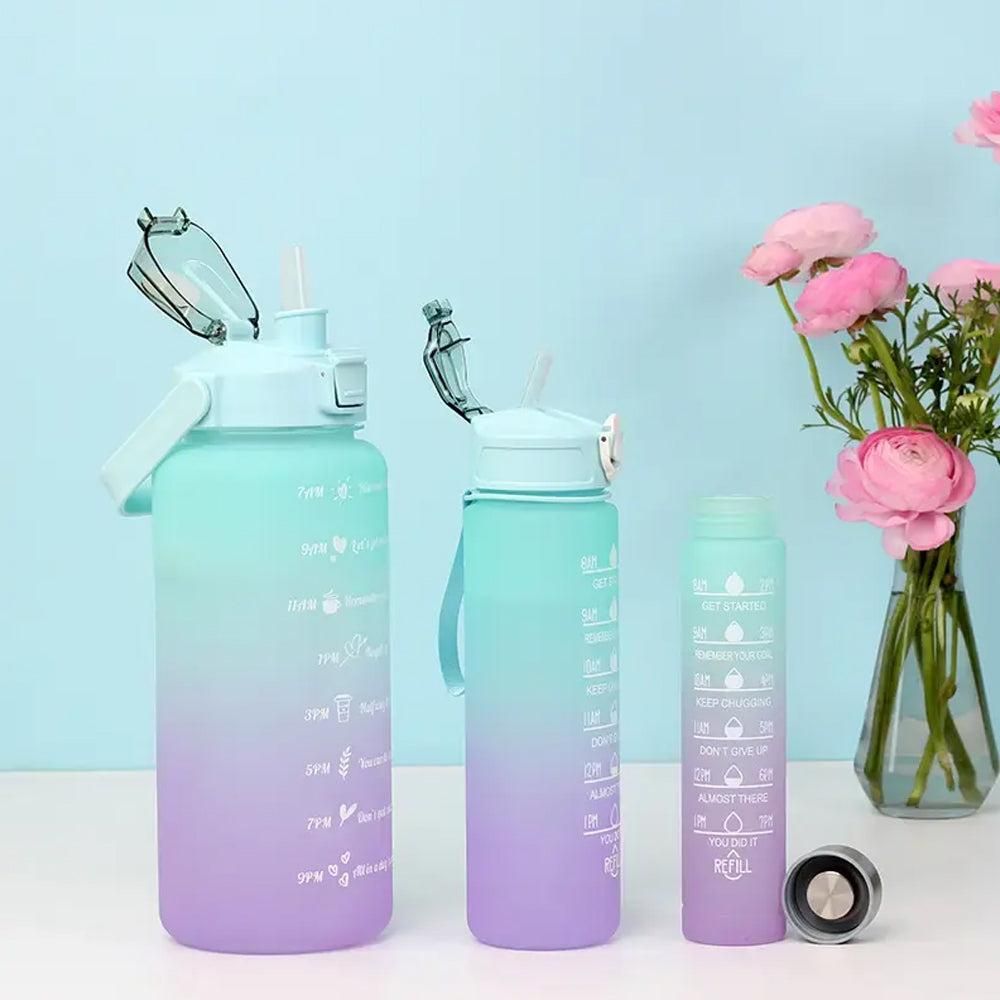3-Piece Set Gradual-Color Motivational Water Bottles Set Sports Drinking Bottle with Time Markings Purple - Image 4