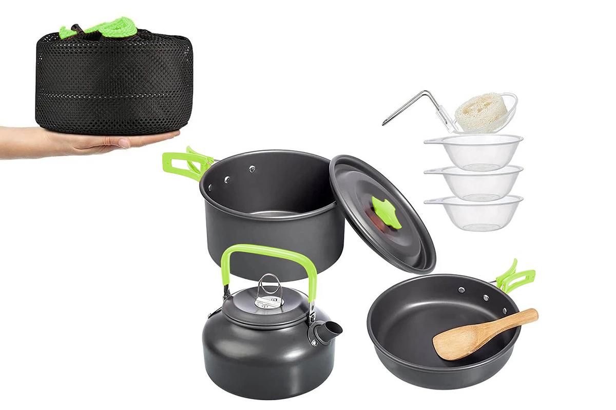 10Pcs Camping Cookware Mess Kit for Outdoor Camping Hiking Picnic -Green - Image 1