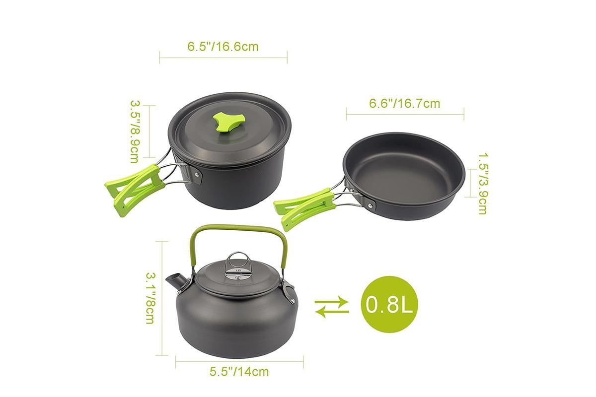 10Pcs Camping Cookware Mess Kit for Outdoor Camping Hiking Picnic -Green - Image 2