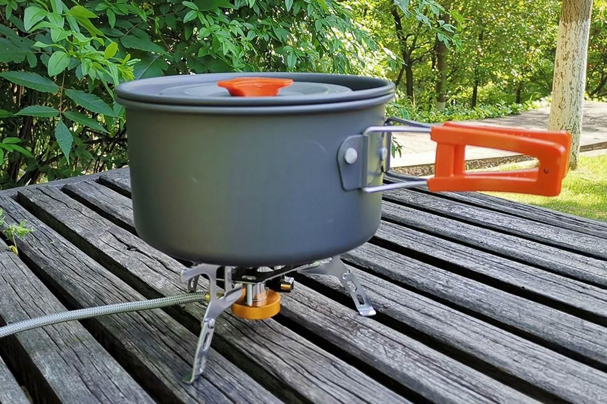 10Pcs Camping Cookware Mess Kit for Outdoor Camping Hiking Picnic -Orange - Image 3