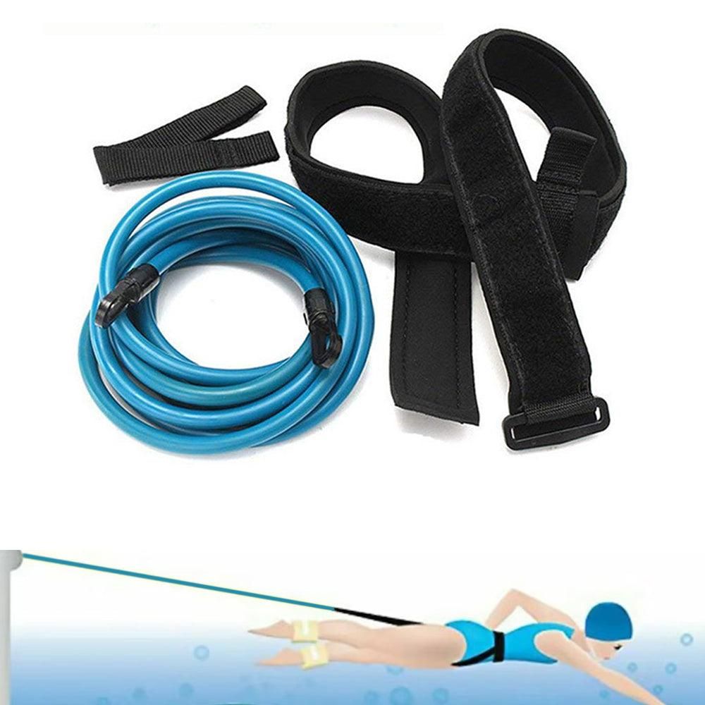 Elastic Swimming Training Band Set Adjustable Pool Swim Training Tether Swim Resistance Band Training Belt Blue - Image 1