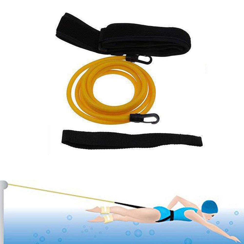 Elastic Swimming Training Band Set Adjustable Pool Swim Training Tether Swim Resistance Band Training Belt Yellow - Image 1