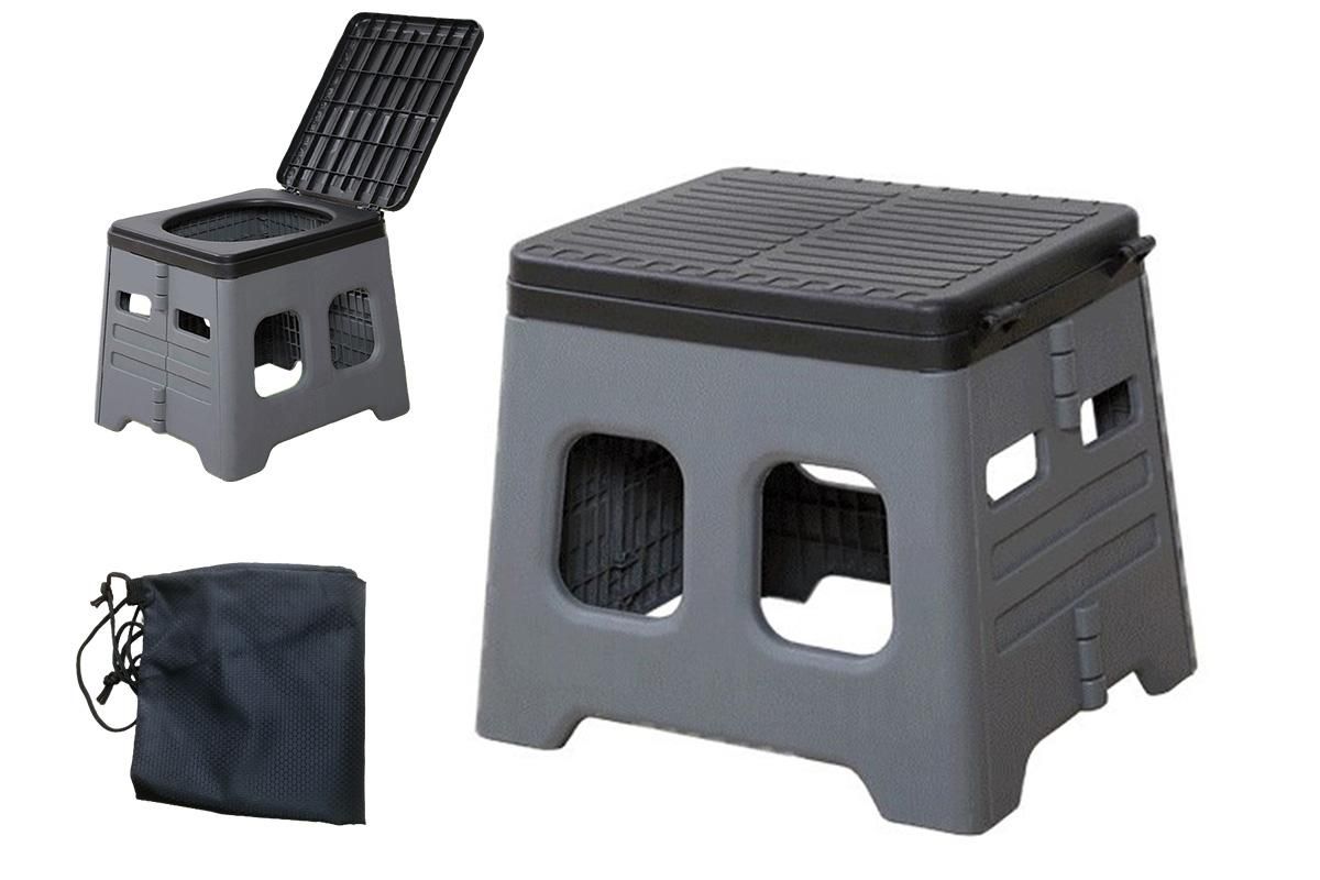 Portable Folding Toilet for Camping & Travel - Grey - Image 1