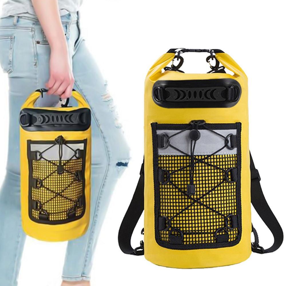 Roll-Top Backpack Dry Bag with Handle for Fishing Boating and Camping Yellow - L - Image 2