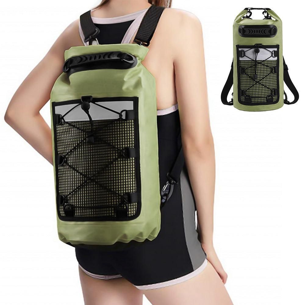 Roll-Top Backpack Dry Bag with Handle for Fishing Boating and Camping Green - M - Image 1