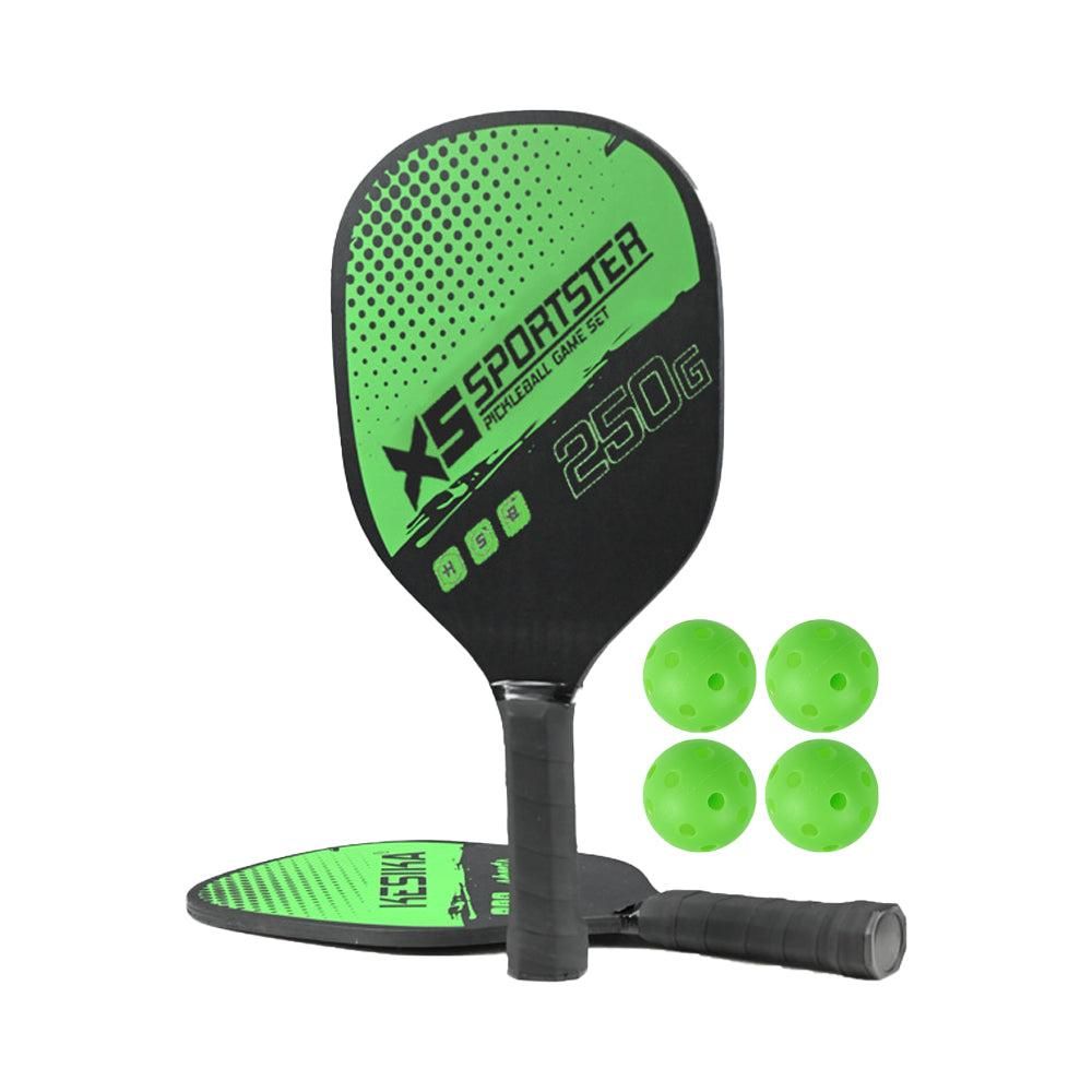 2 Wooden Sports Pickleball Paddle and 4 Pickleball Set with Carry Bag Green - Image 1