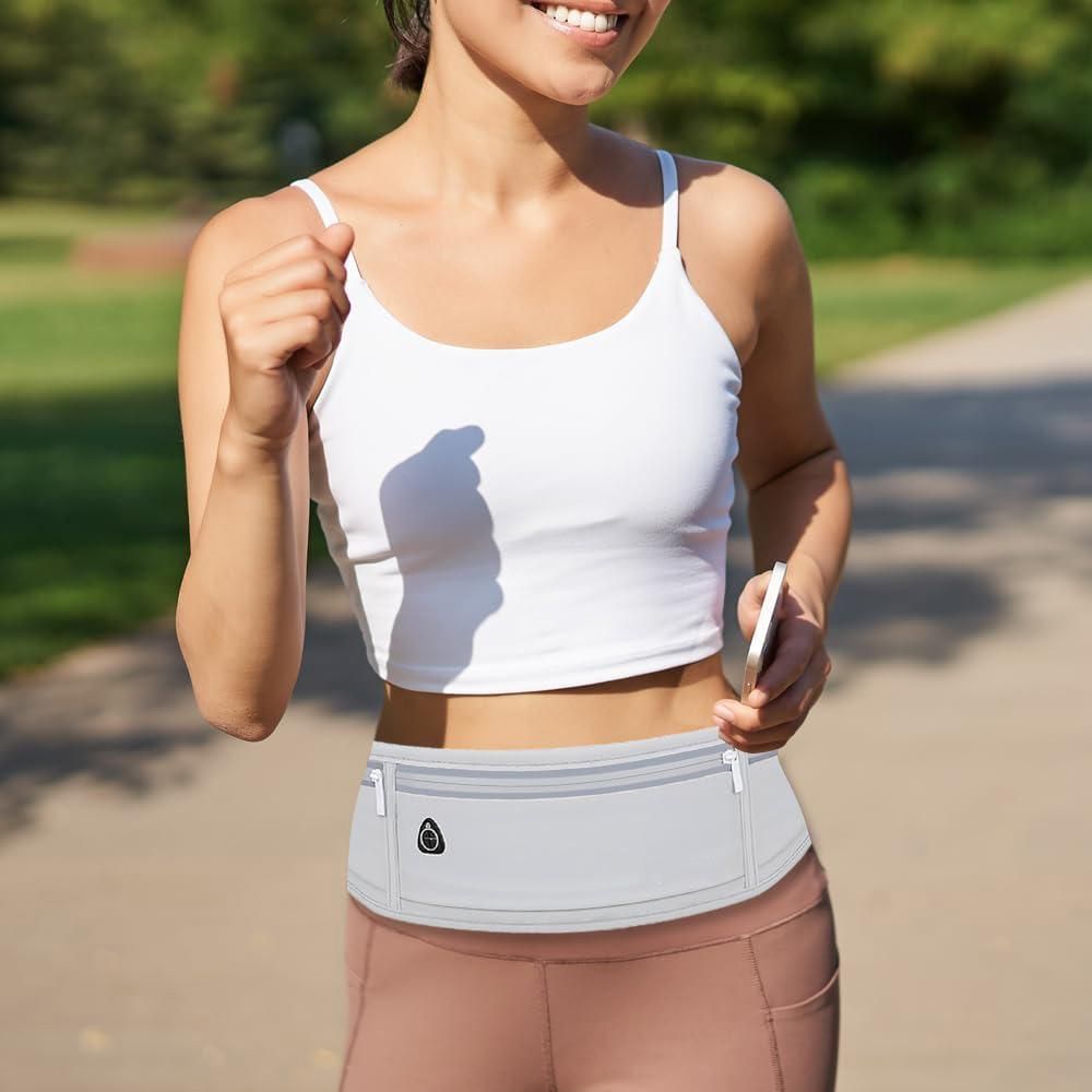 Running Belt Ultra Light Bounce Free Waist Pouch Bag Fitness Workout Belt Sport Waist Pack Exercise Waist Bag - Light Gray - Image 5