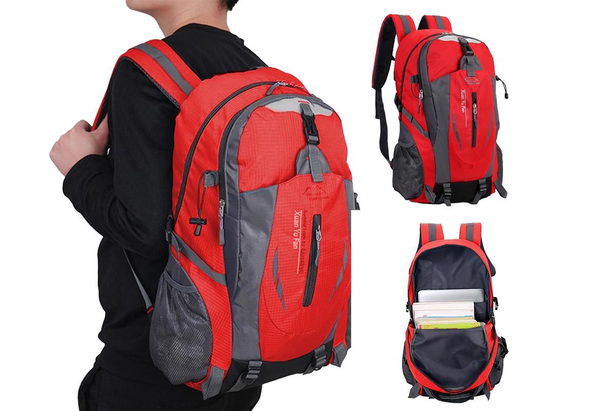 Water-resistant Hiking Backpack Travel Camping Nylon Outdoor Bag for Men and Women -Red - Image 1