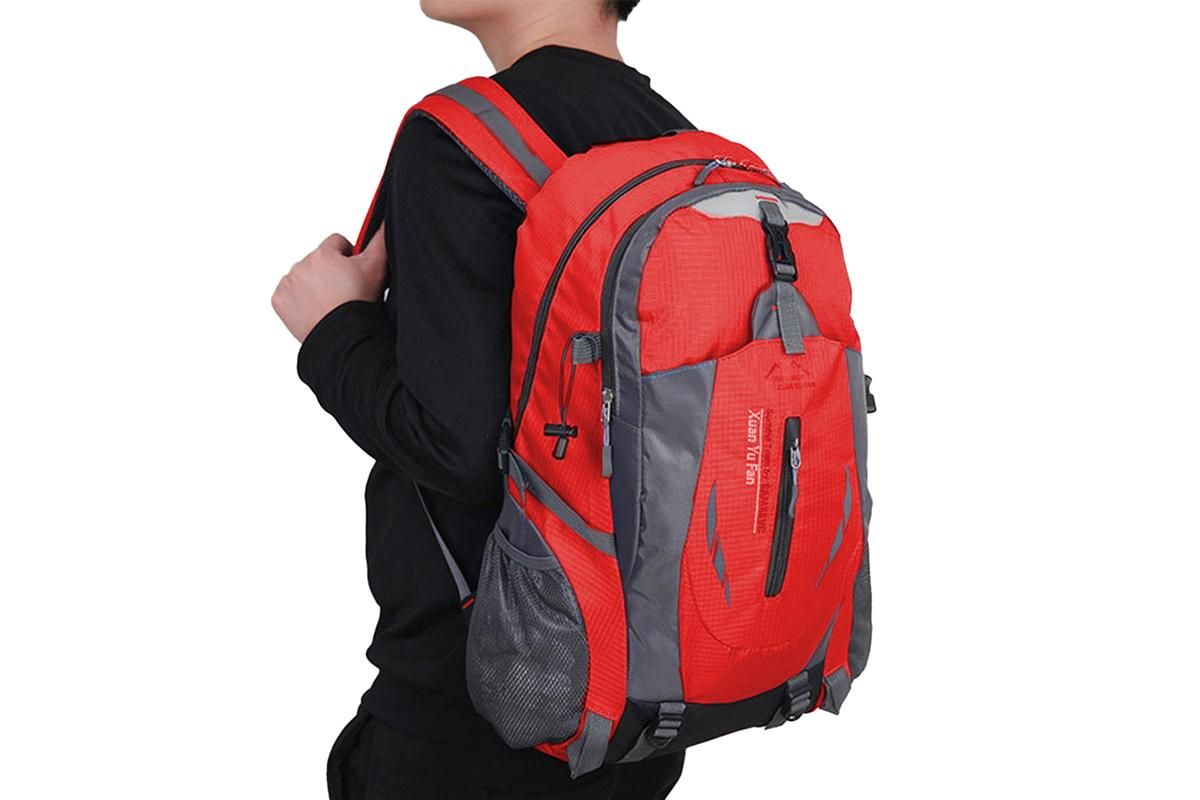 Water-resistant Hiking Backpack Travel Camping Nylon Outdoor Bag for Men and Women -Red - Image 3