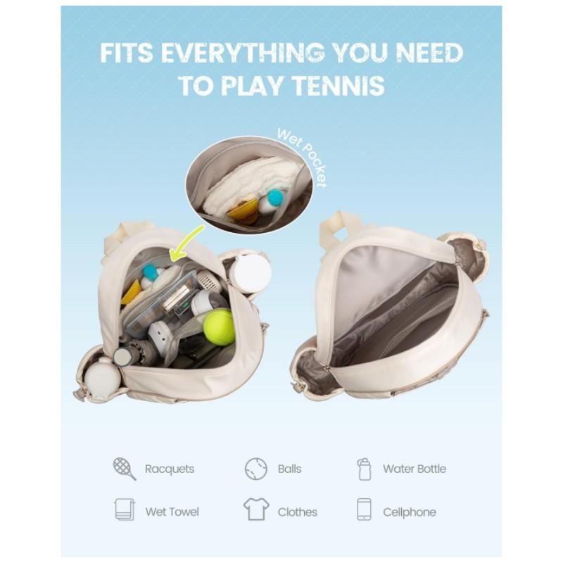 Crossbody Lightweight Multifunctional Waterproof Tennis Racket Bag for Men and Women Suitable for Pickleball Badminton and Tennis-Beige - Image 4
