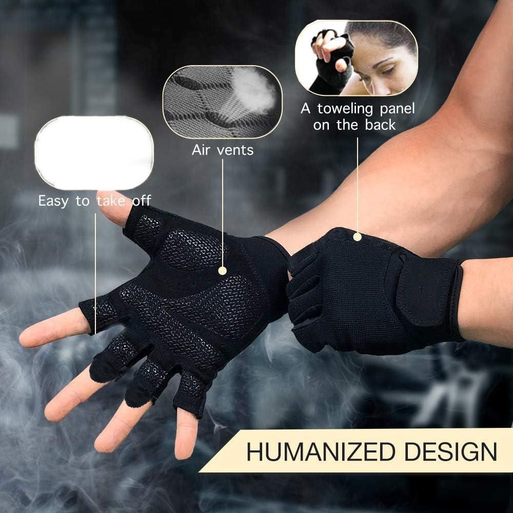 Fitness Gloves Half Finger Breathable Non Slip Weightlifting Training Workout Palm Support For Men And Women - Black XL - Image 3