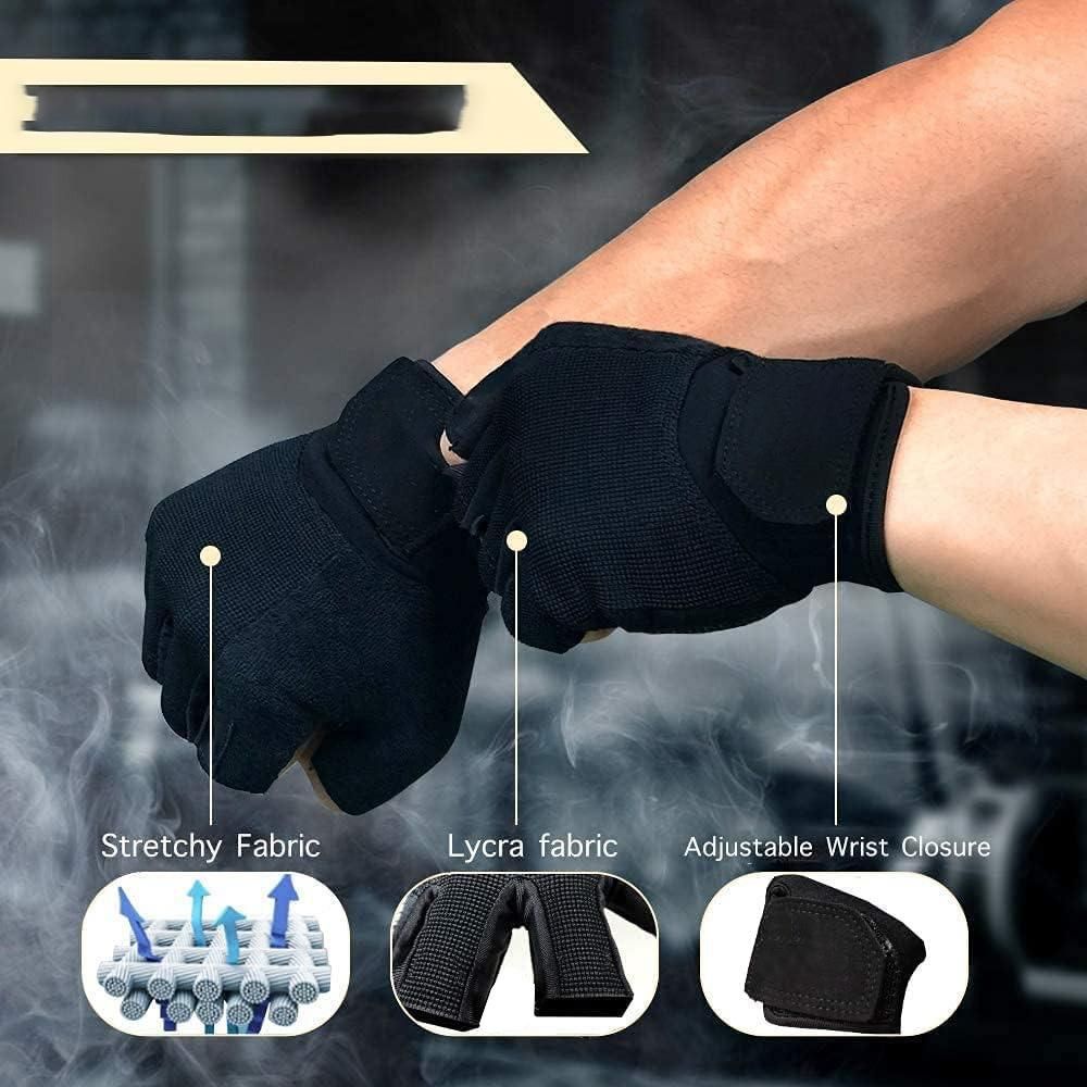 Fitness Gloves Half Finger Breathable Non Slip Weightlifting Training Workout Palm Support For Men And Women - Black XL - Image 5