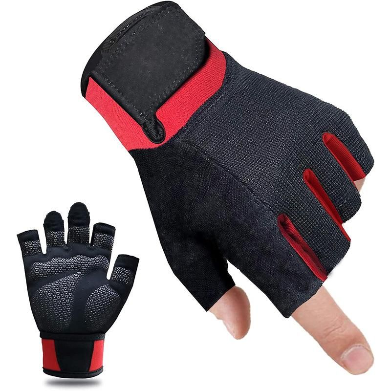 Fitness Gloves Half Finger Breathable Non Slip Weightlifting Training Workout Palm Support For Men And Women - Red M - Image 1