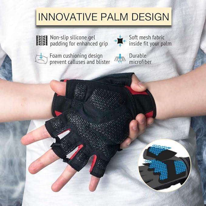 Fitness Gloves Half Finger Breathable Non Slip Weightlifting Training Workout Palm Support For Men And Women - Red XL - Image 7