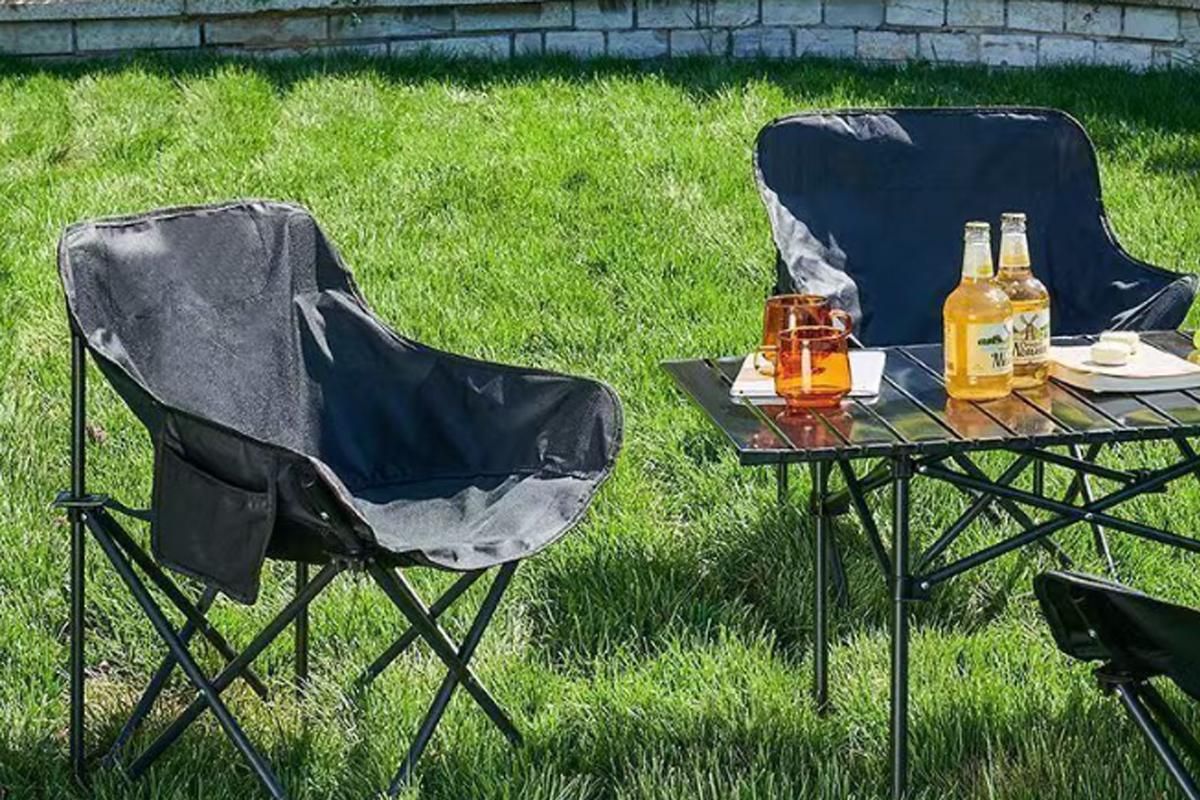 Compact Folding Chair Portable Camping Chair for Outdoor Activities - Black - Image 2