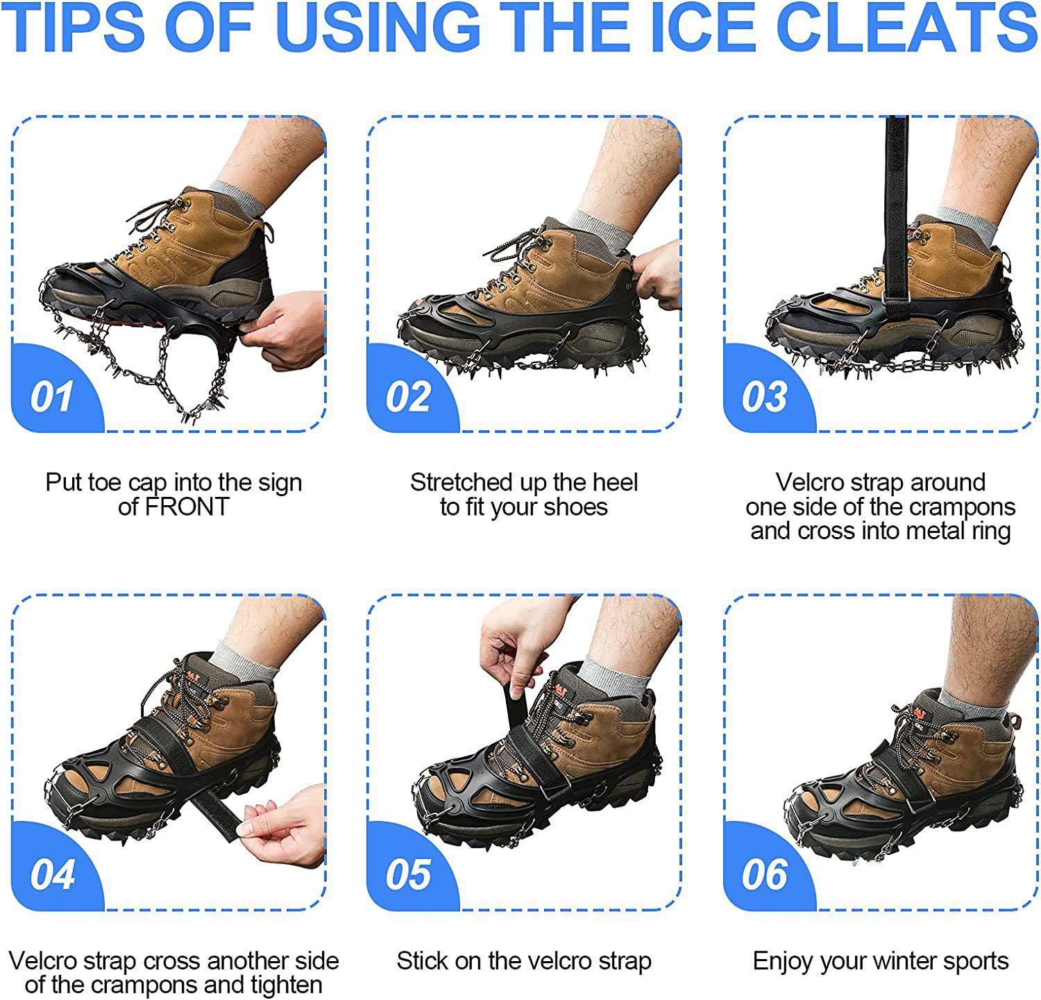 24 Spikes Crampons for Shoes, Anti Slip Ice Cleats for Shoes and Boots, Traction Ice Snow Grip with Stainless Steel Spikes and Silicone Men Women for Hiking, Walking, Climbing, Jogging,Fishing - L - Image 2