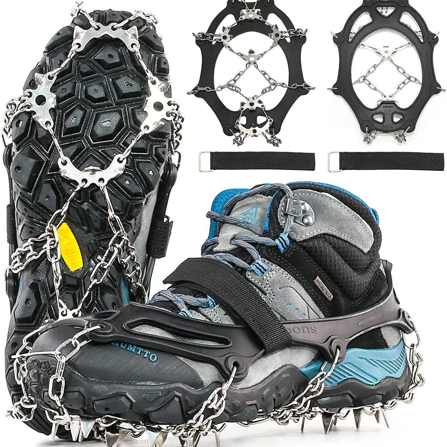 24 Spikes Crampons for Shoes, Anti Slip Ice Cleats for Shoes and Boots, Traction Ice Snow Grip with Stainless Steel Spikes and Silicone Men Women for Hiking, Walking, Climbing, Jogging,Fishing - XL - Image 1