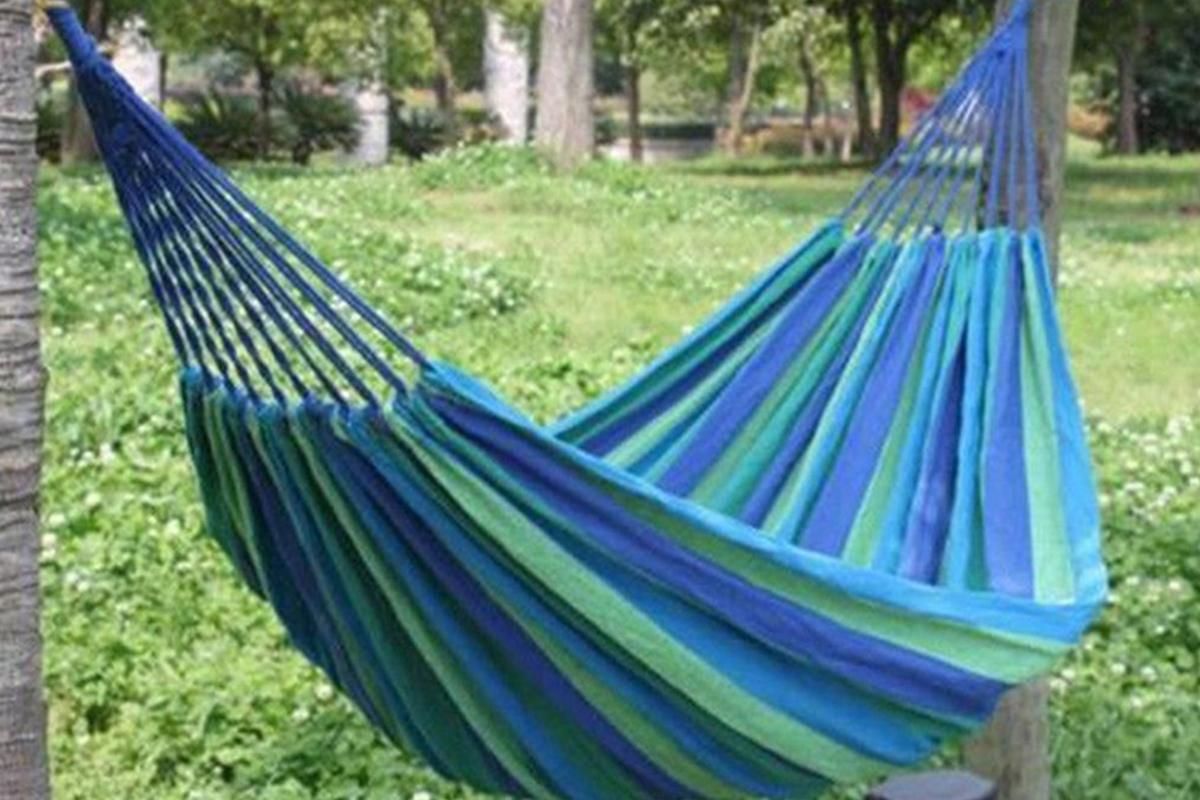 Portable Hanging Outdoor Striped Hammock Swinging Seat Camping Garden Rope Chair - Image 1