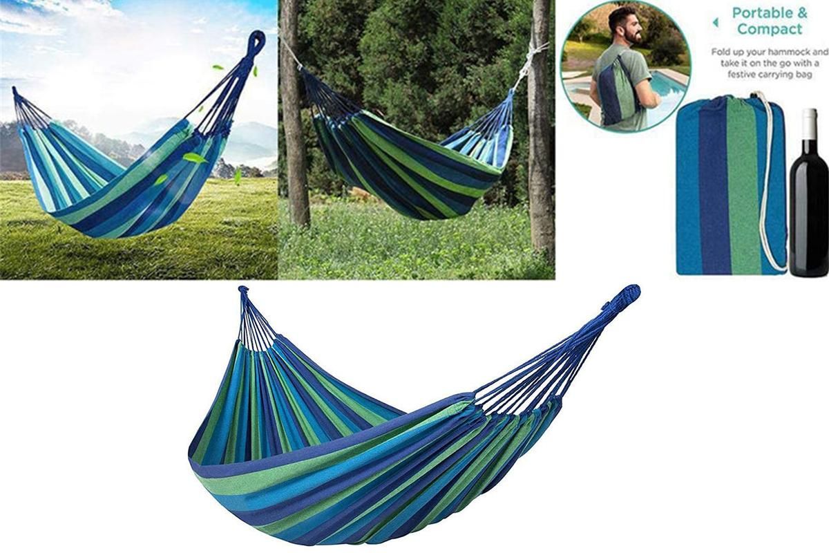 Portable Hanging Outdoor Striped Hammock Swinging Seat Camping Garden Rope Chair - Image 3