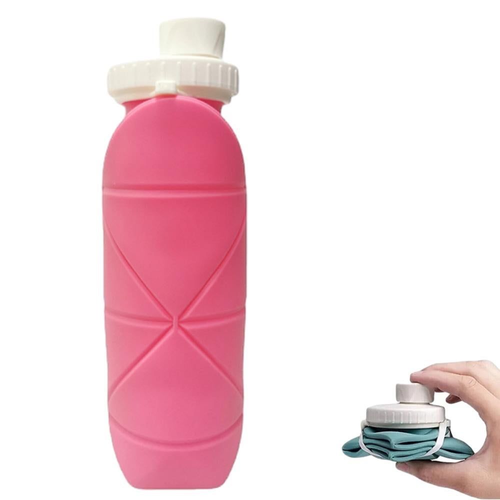 Foldable Collapsible Water Bottle Silicone Leak-proof Reusable for Gym Camping Hiking Travel Sports-Pink - Image 1