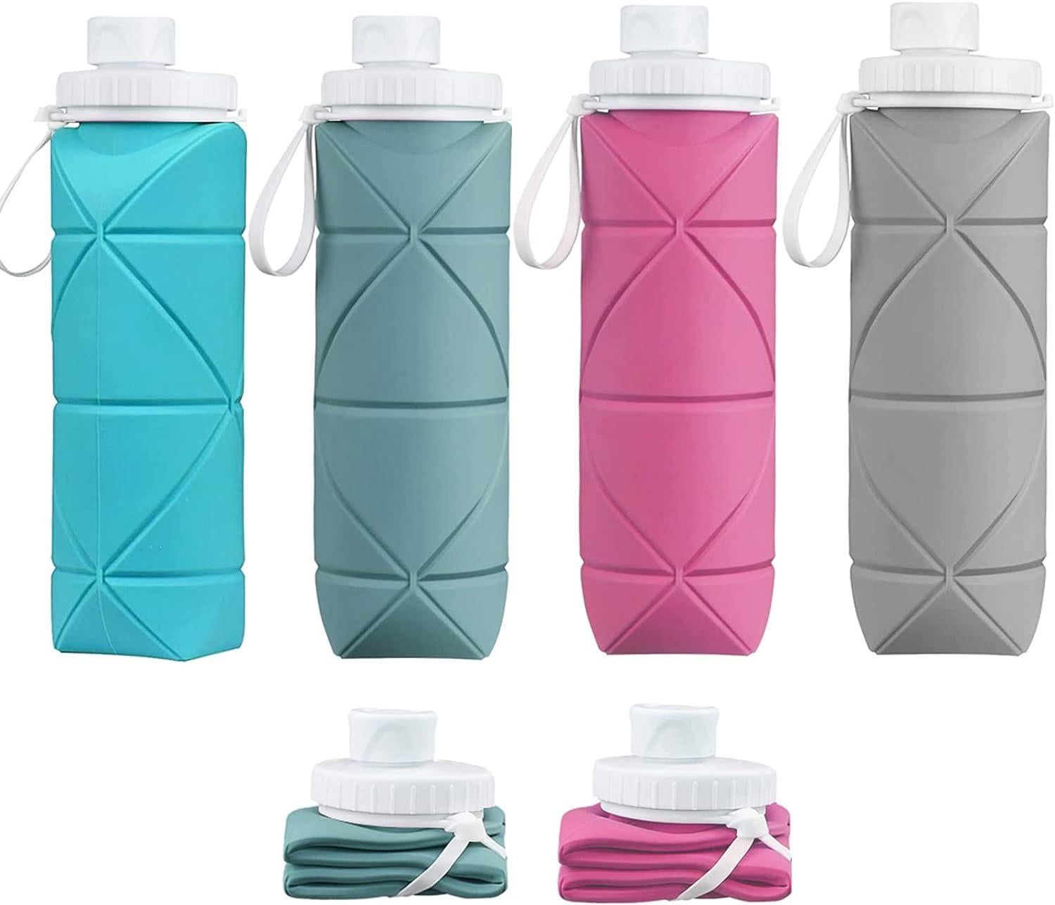 Foldable Collapsible Water Bottle Silicone Leak-proof Reusable for Gym Camping Hiking Travel Sports-Green - Image 4