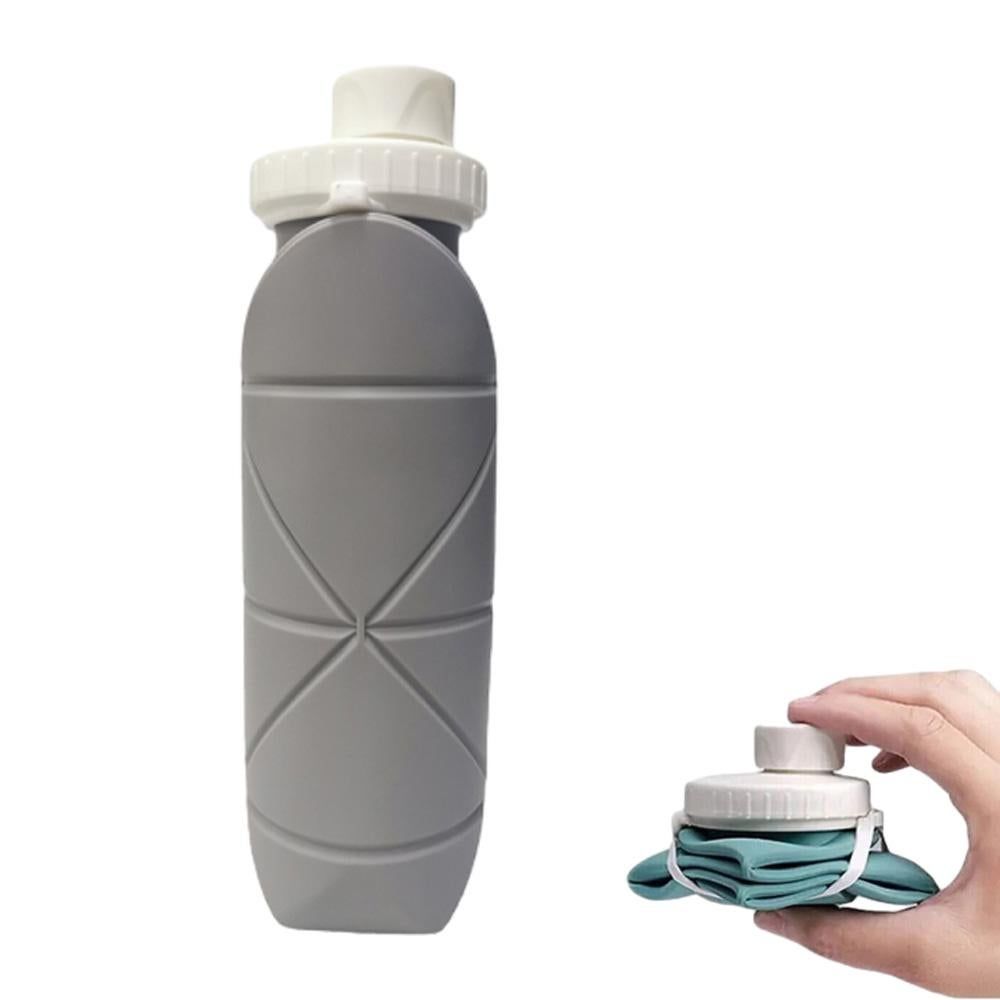 Foldable Collapsible Water Bottle Silicone Leak-proof Reusable for Gym Camping Hiking Travel Sports-Grey - Image 1