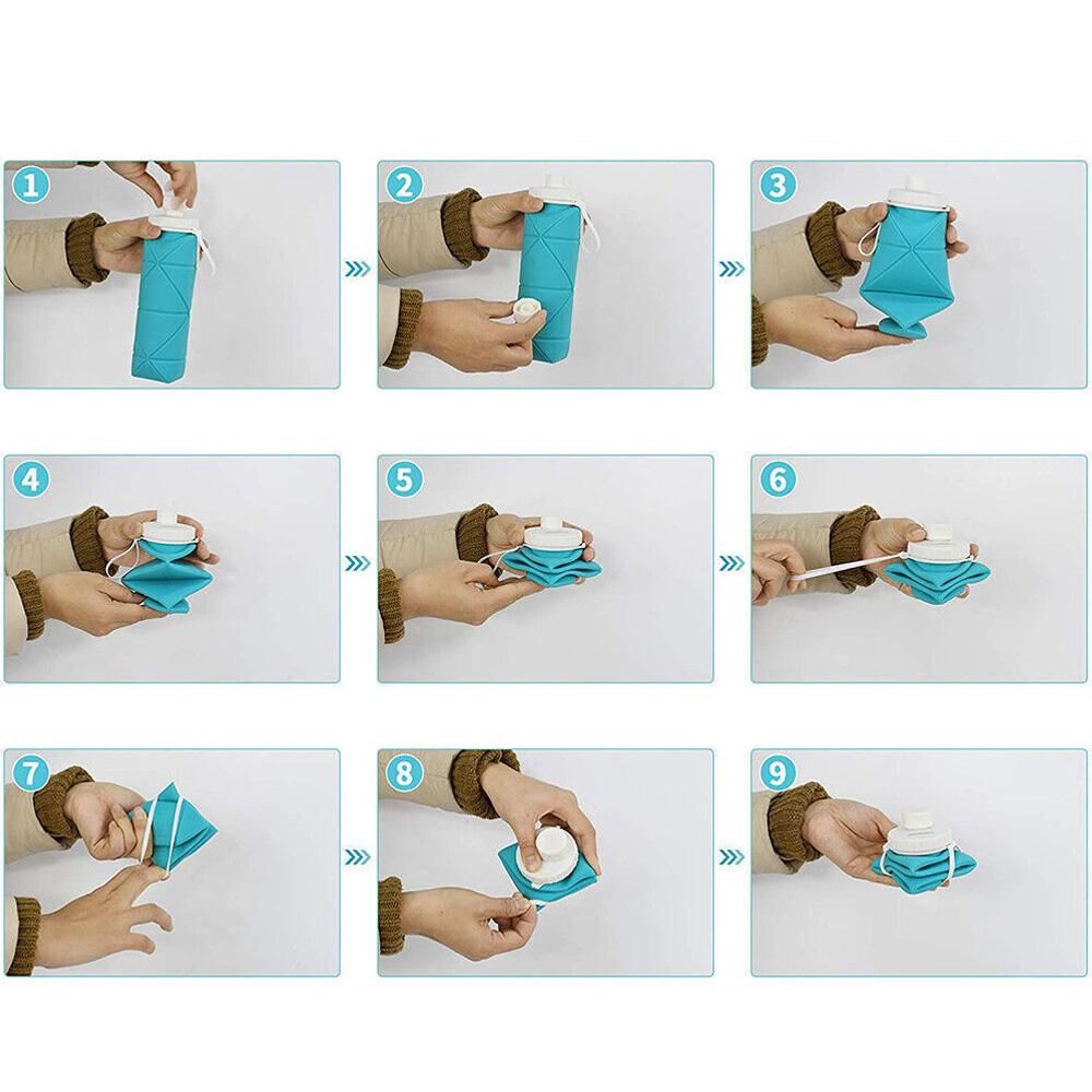 Foldable Collapsible Water Bottle Silicone Leak-proof Reusable for Gym Camping Hiking Travel Sports-Grey - Image 2