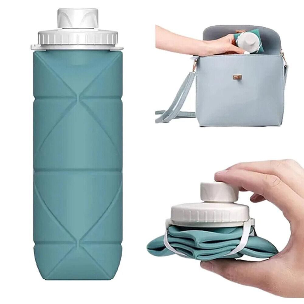 Foldable Collapsible Water Bottle Silicone Leak-proof Reusable for Gym Camping Hiking Travel Sports-Grey - Image 3