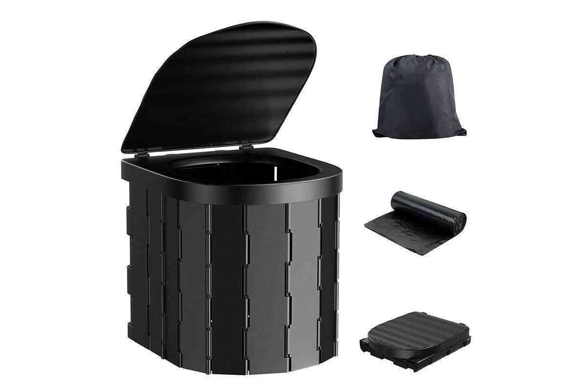Portable Camping Toilet Folding Toilet for Adults with Lid -Black - Image 1
