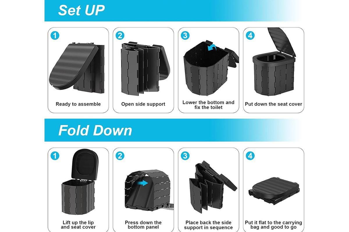 Portable Camping Toilet Folding Toilet for Adults with Lid -Black - Image 2