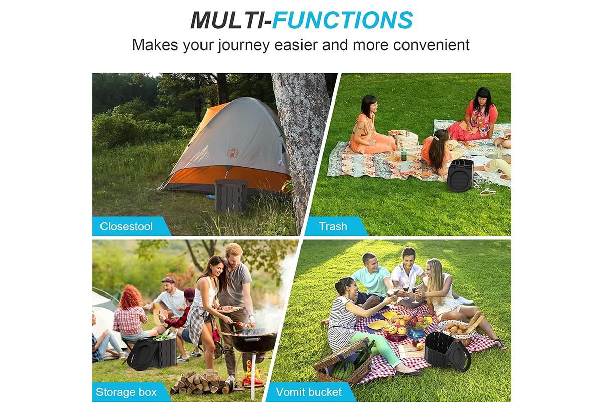 Portable Camping Toilet Folding Toilet for Adults with Lid -Black - Image 3