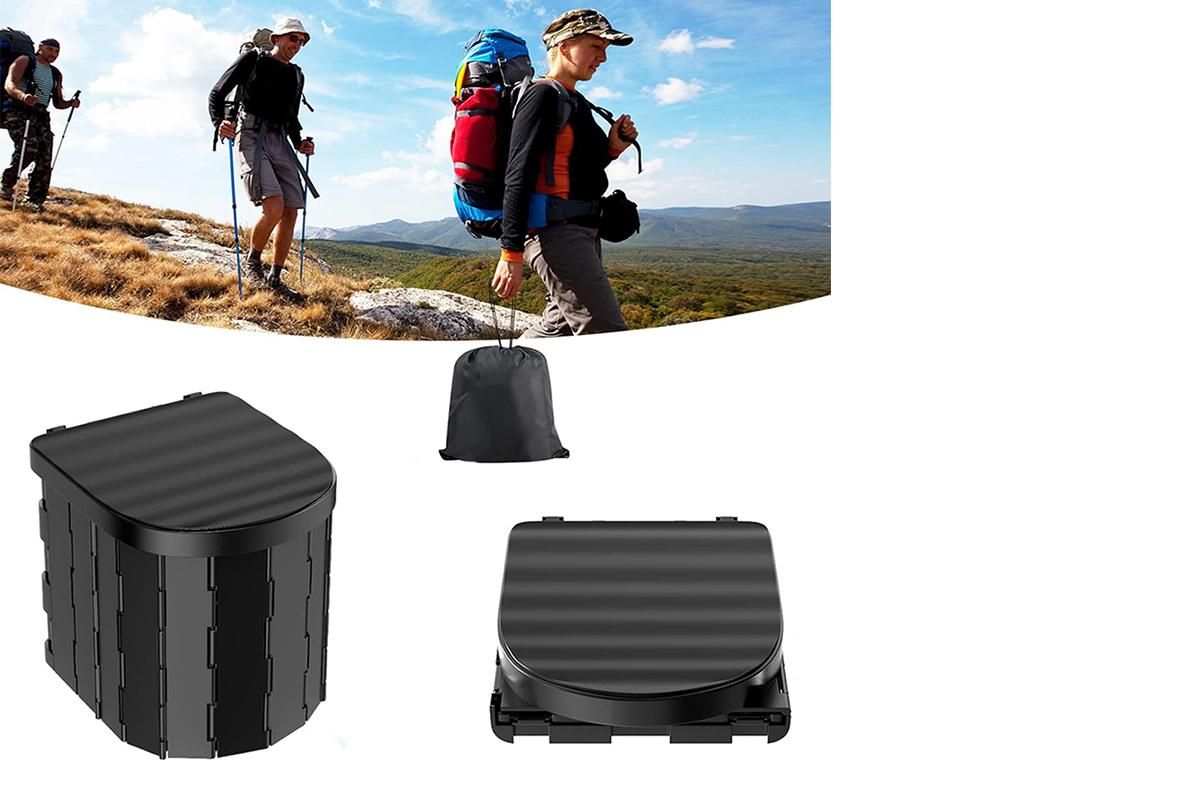 Portable Camping Toilet Folding Toilet for Adults with Lid -Black - Image 5